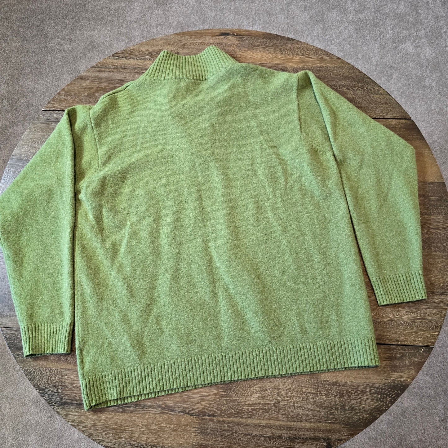 WOOLOVERS Woolmark Pure New Wool Men 100% Wool Green Zip Neck Sweater Sz L (786)