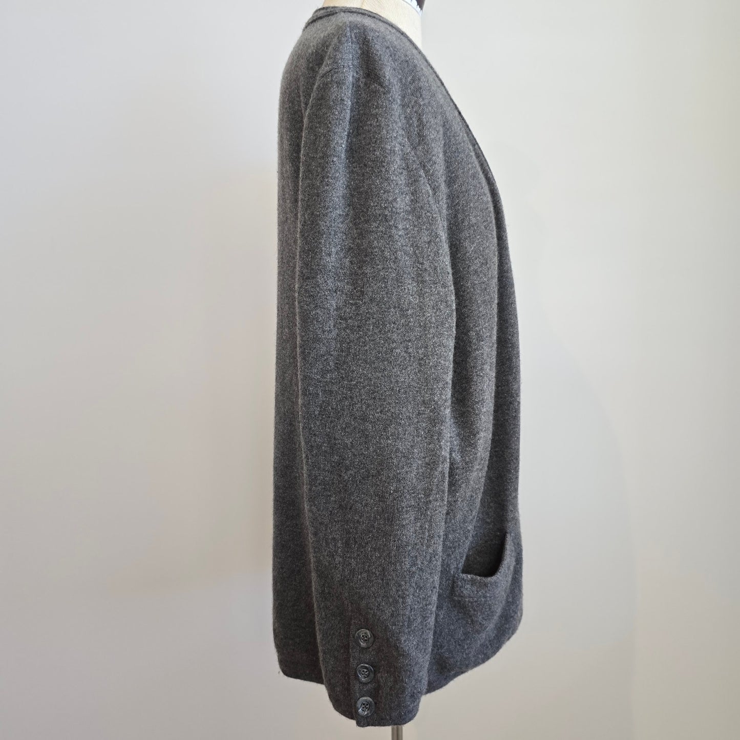 Valentino Boutique Vintage Gray Open Cardigan Side Pockets Silk Cashmere Sweater