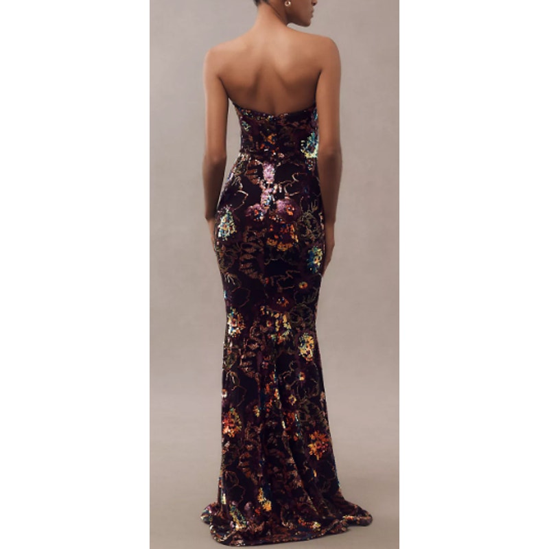 Helsi Helen Strapless Floral Stretch Sequin Mermaid Maxi Dress Sz Small NWT