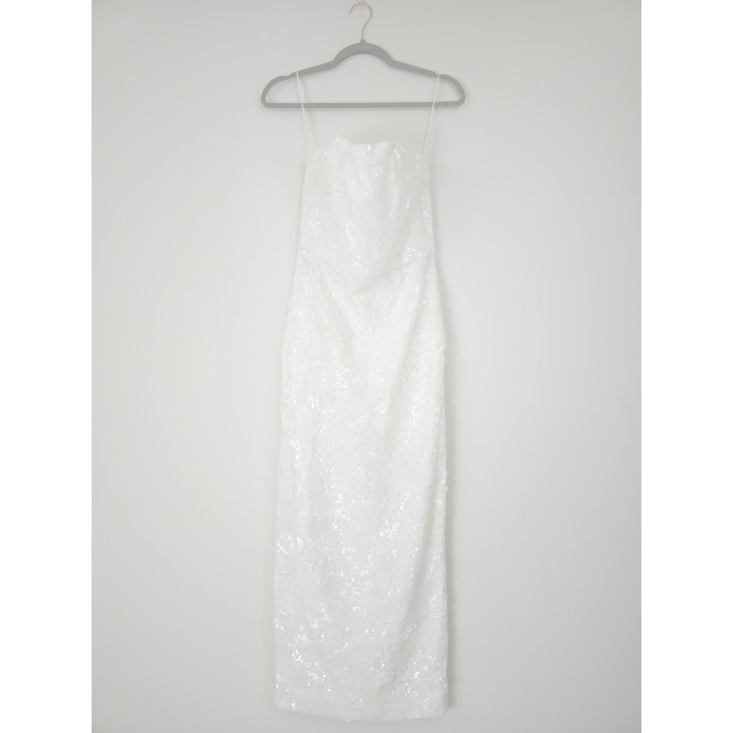 Helsi White Leslie Strapless Sequin Lace Column Midi Dress Sz Medium