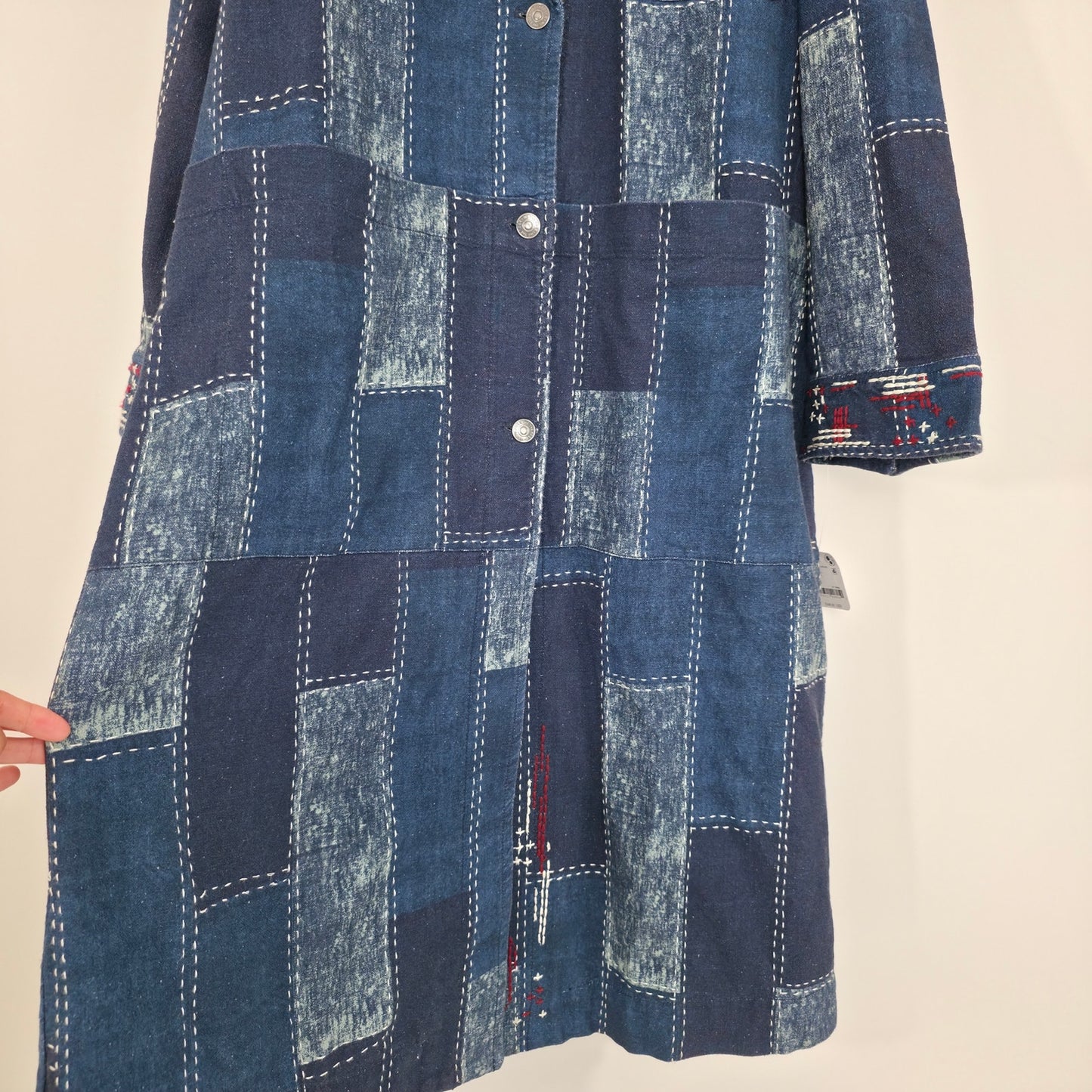 Free People We The Free Open Studio Duster Indigo Patchwork Denim Coat XS/S NWT