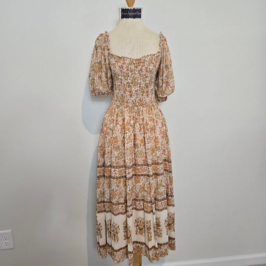 Spell & The Gypsy Collective Neutrals Floral Print Midi Dress Sz Small (806)