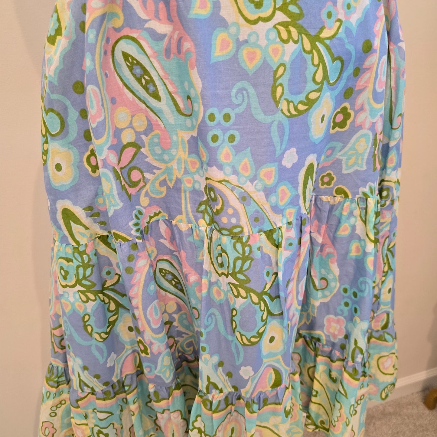 Talbots Voile Paisley Sleeveless Midi Dress Blue Pink Pastel Size 8P