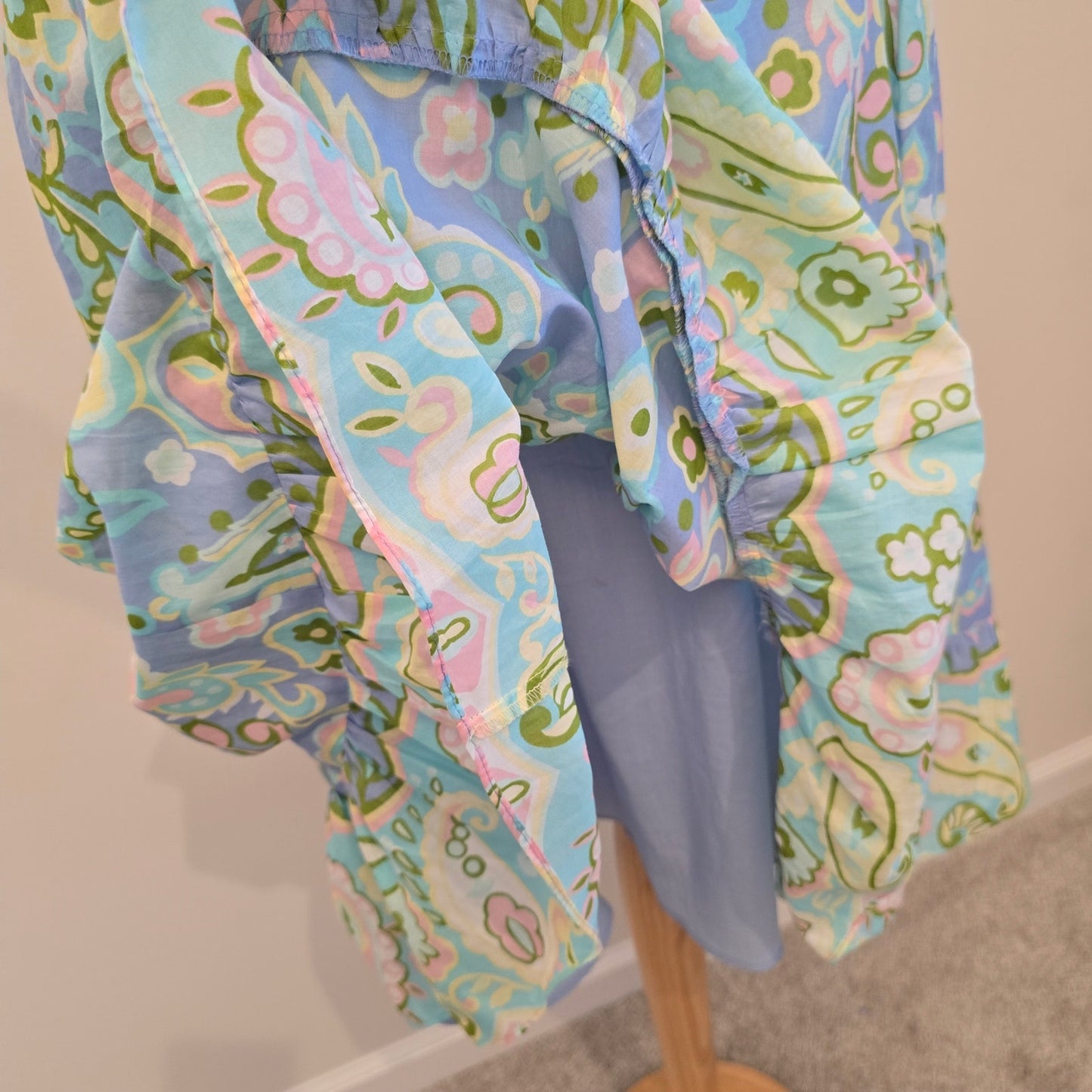 Talbots Voile Paisley Sleeveless Midi Dress Blue Pink Pastel Size 8P