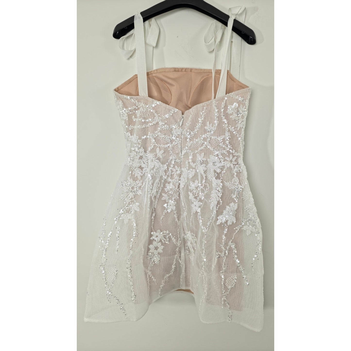 Watters Prancer Beading Tulle Ivory Shimmer Corset Bodice Mini Dress Sz 8 NWT