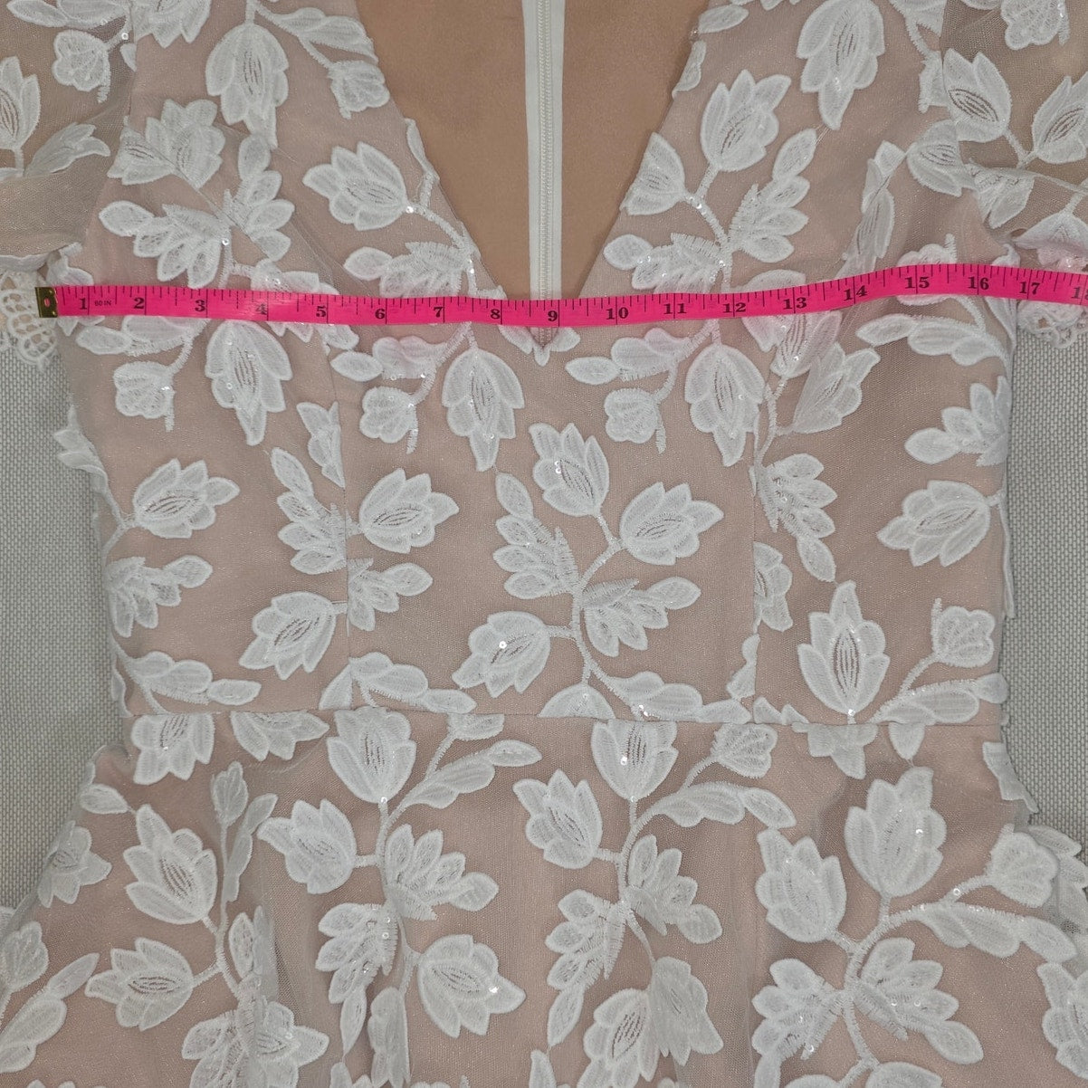 Helsi Clara Puff-Sleeve Sheer Floral Appliqué Maxi Dress Sz Medium NWT