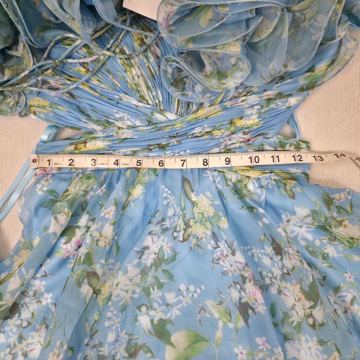 Mac Duggal Blue Ruffle Tiered Floral Cut-Out Chiffon Gown Sz 2 NWT