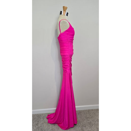 Jamie Formal Neon Pink Fitted Cowl Neck Mermaid Long Dress Sz XS