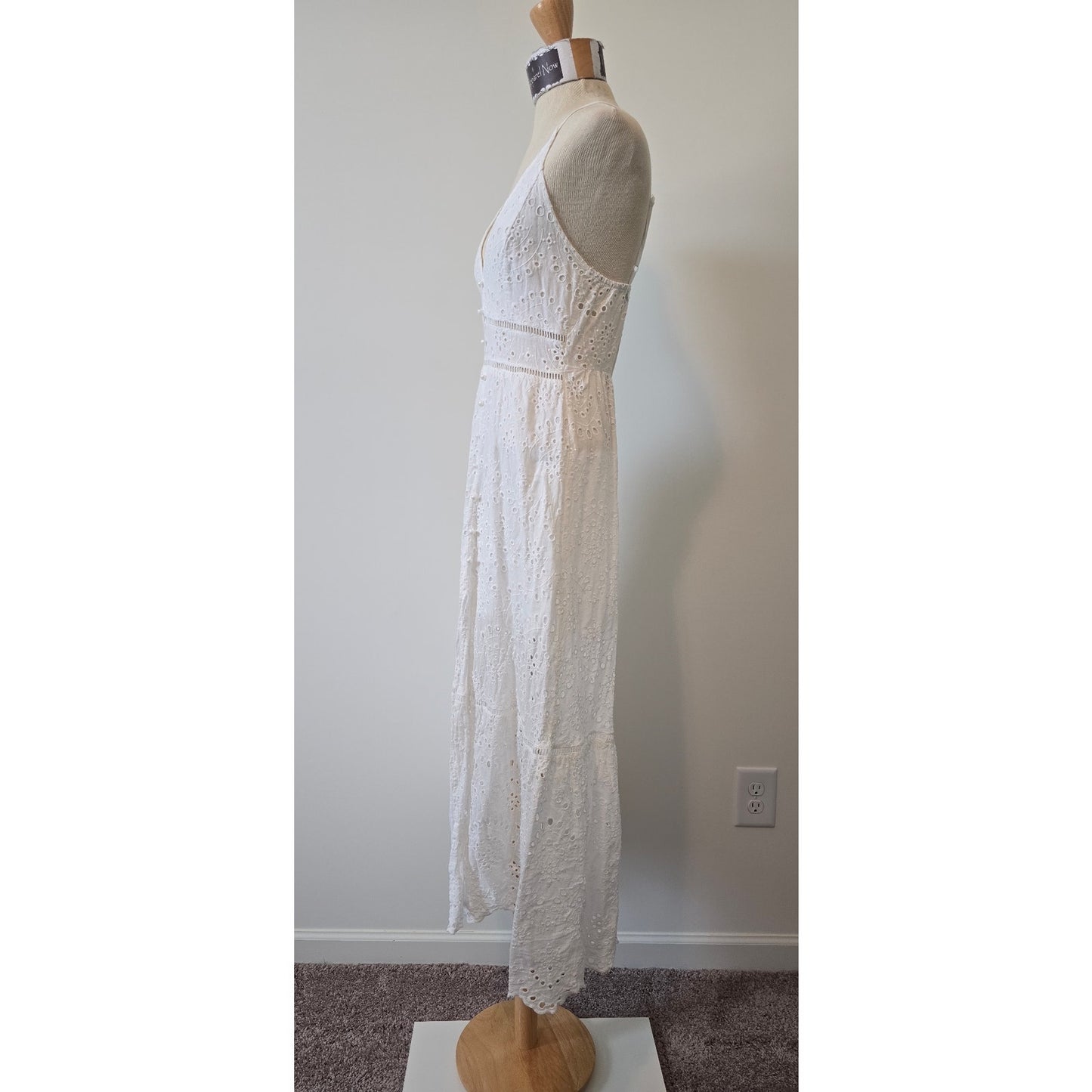 Simplee Women Sleeveless White Eyelet Maxi Summer Dress Sz Small (0992)