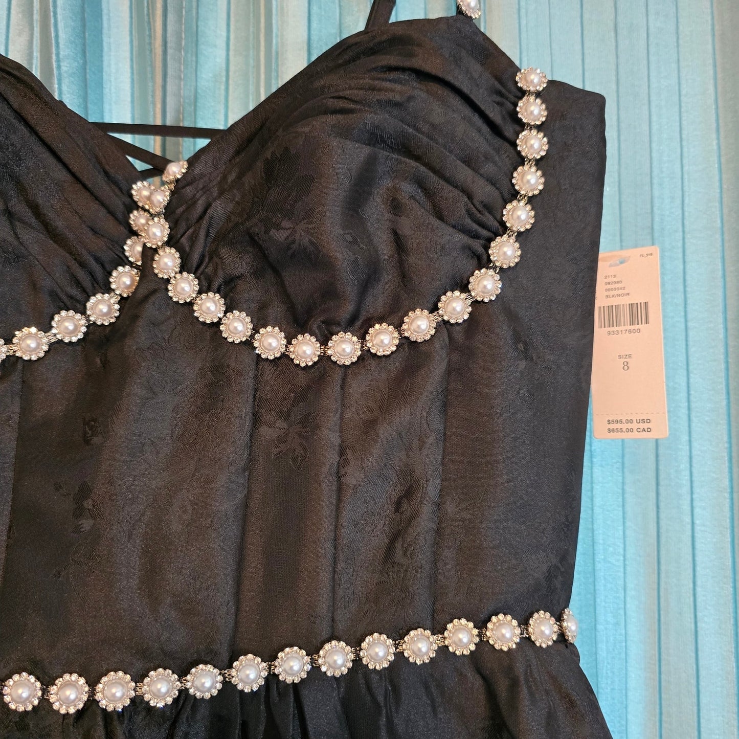 V. Chapman The Lucetta Gown Dress in Black Windsor Brocade Sz 8