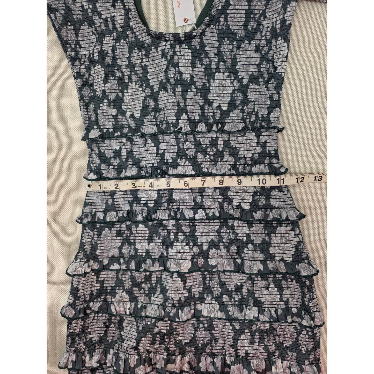 V. Chapman Lanie Maxi Dress Sz 2 Emerald Peony Floral Ruched Ruffle NWT