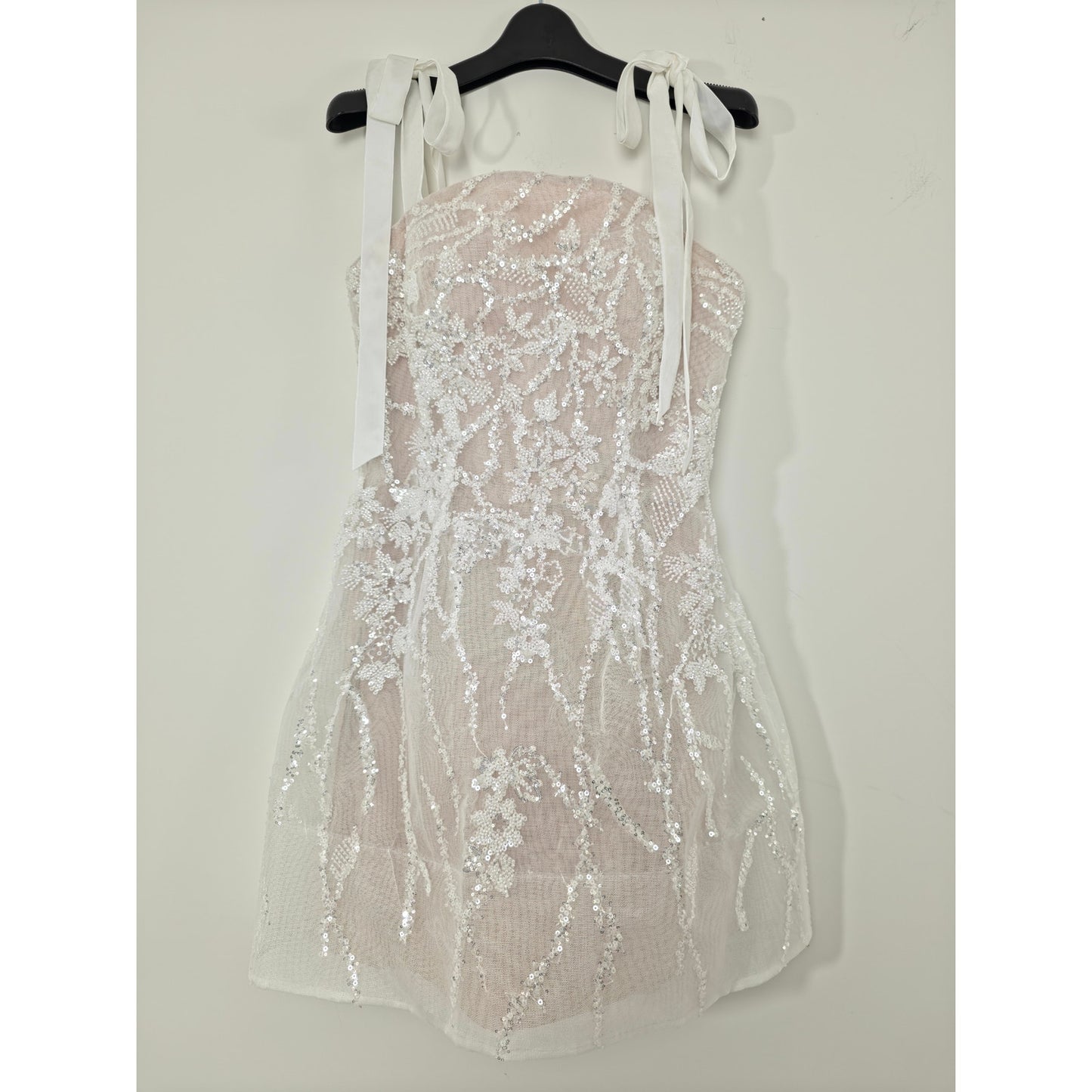 Watters Prancer Beading Tulle Ivory Shimmer Corset Bodice Mini Dress Sz 8 NWT