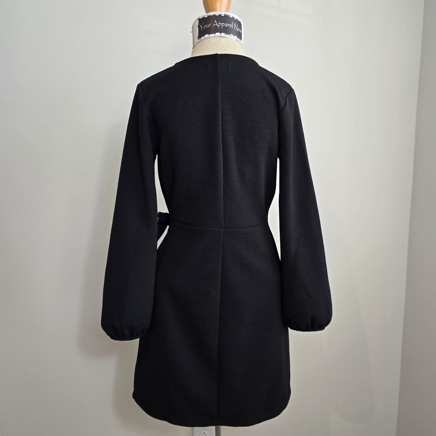 Madewell Women Black Long Sleeve V neck Faux Wrap Midi Dress Sz XS (705)