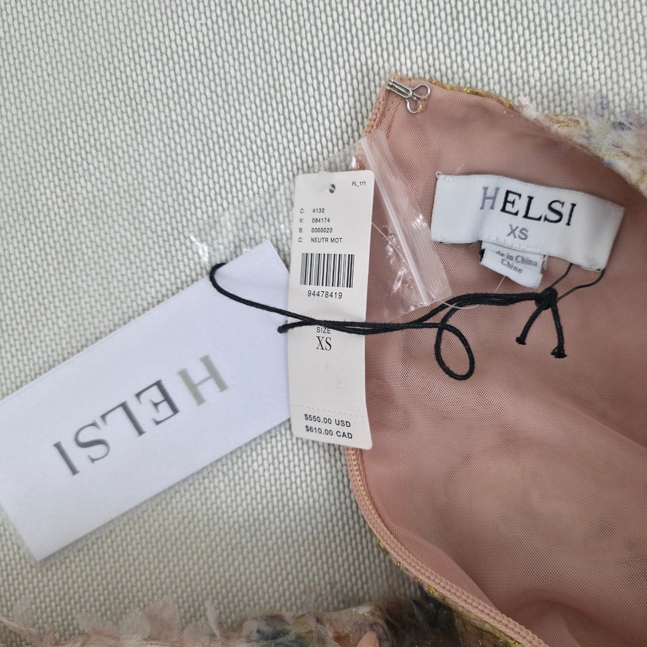 Helsi Gold Watercolor Irina Long-Sleeve High Neck Embellished Mini Dress sz XS