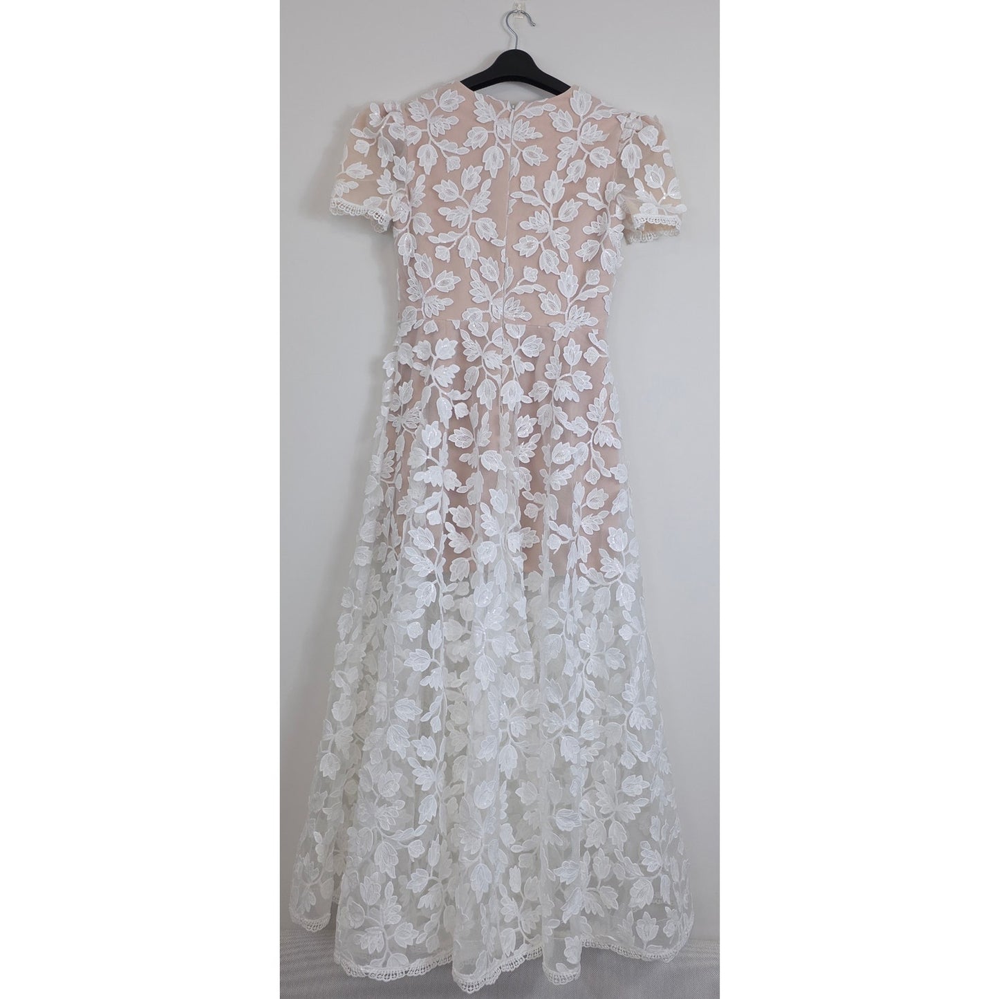 Helsi Clara Puff-Sleeve Sheer Floral Appliqué Maxi Dress Sz Medium NWT