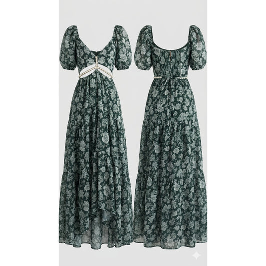 V. Chapman The Emma Dress in Emerald Peony Print Maxi Dress Sz 8 NWT+I