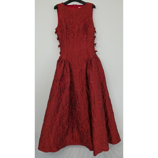 SAU LEE Burnt Red Francesca Jacquard Gown Sleeveless Midi Dress Sz 8 NWT