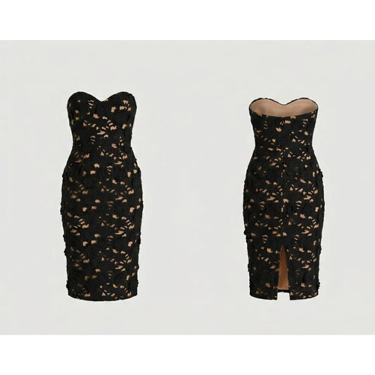 HELSI Lina Sweetheart Neckline Strapless Midi Dress in Black & Nude Sz XL NWT