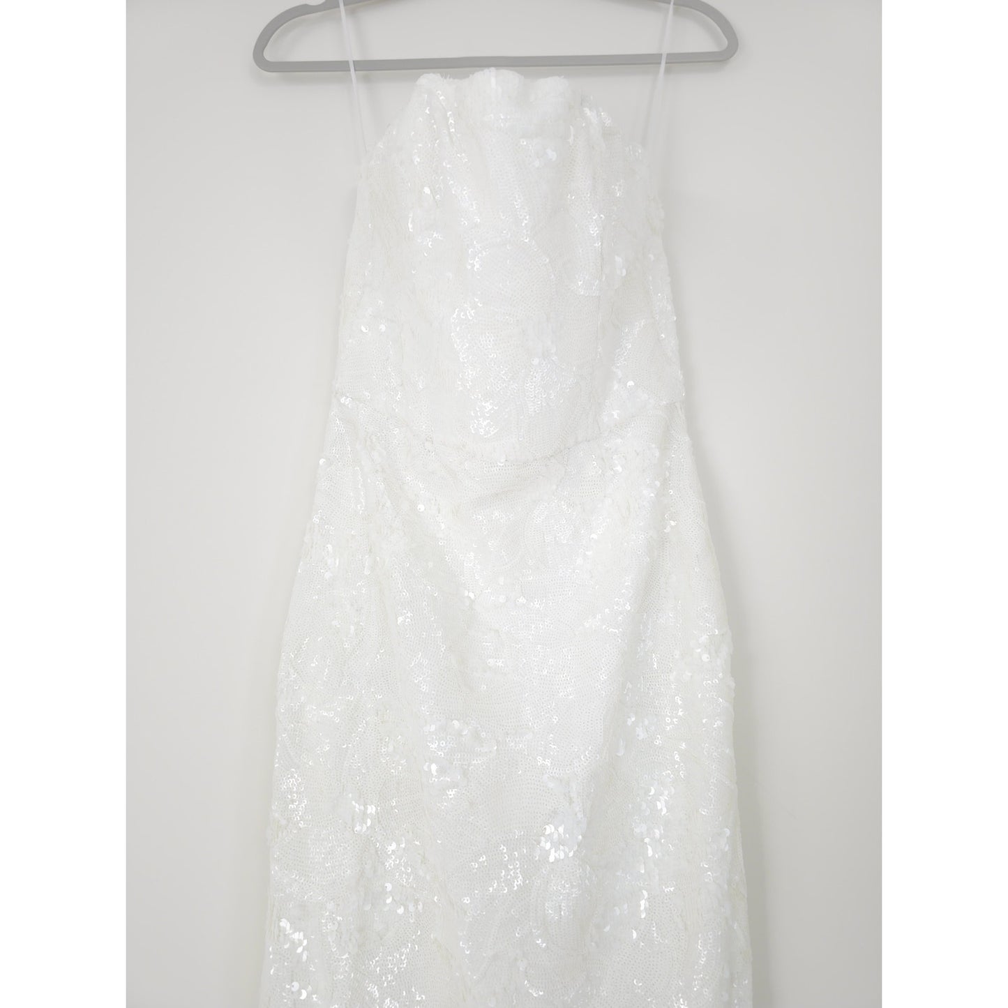Helsi White Leslie Strapless Sequin Lace Column Midi Dress Sz Medium