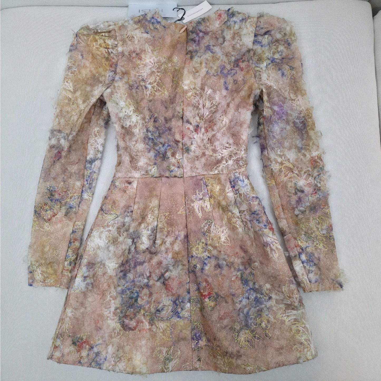 Helsi Gold Watercolor Irina Long-Sleeve High Neck Embellished Mini Dress sz XS