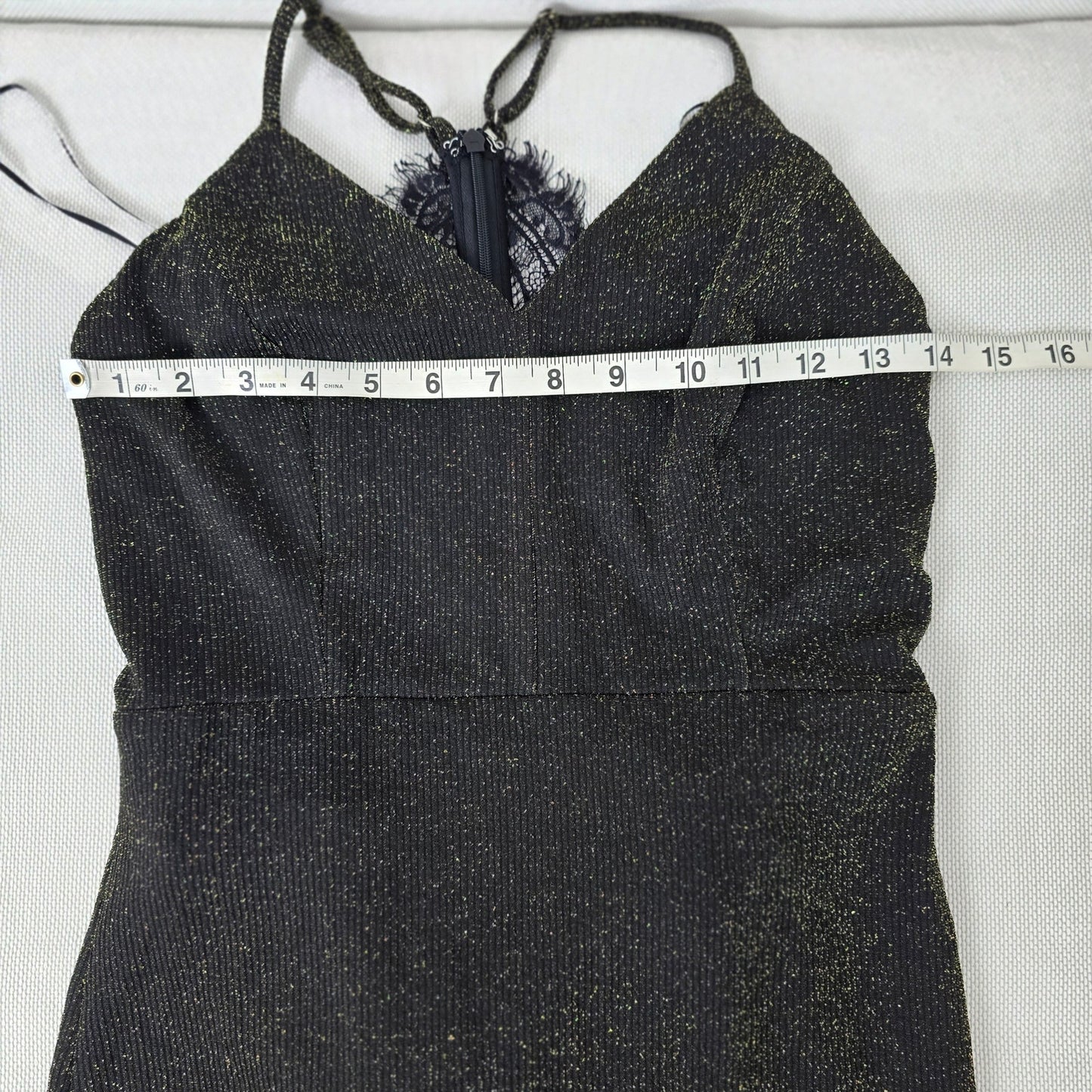 Revolve J.O.A Black Gold Metallic Lace Trim Midi Dress size Small