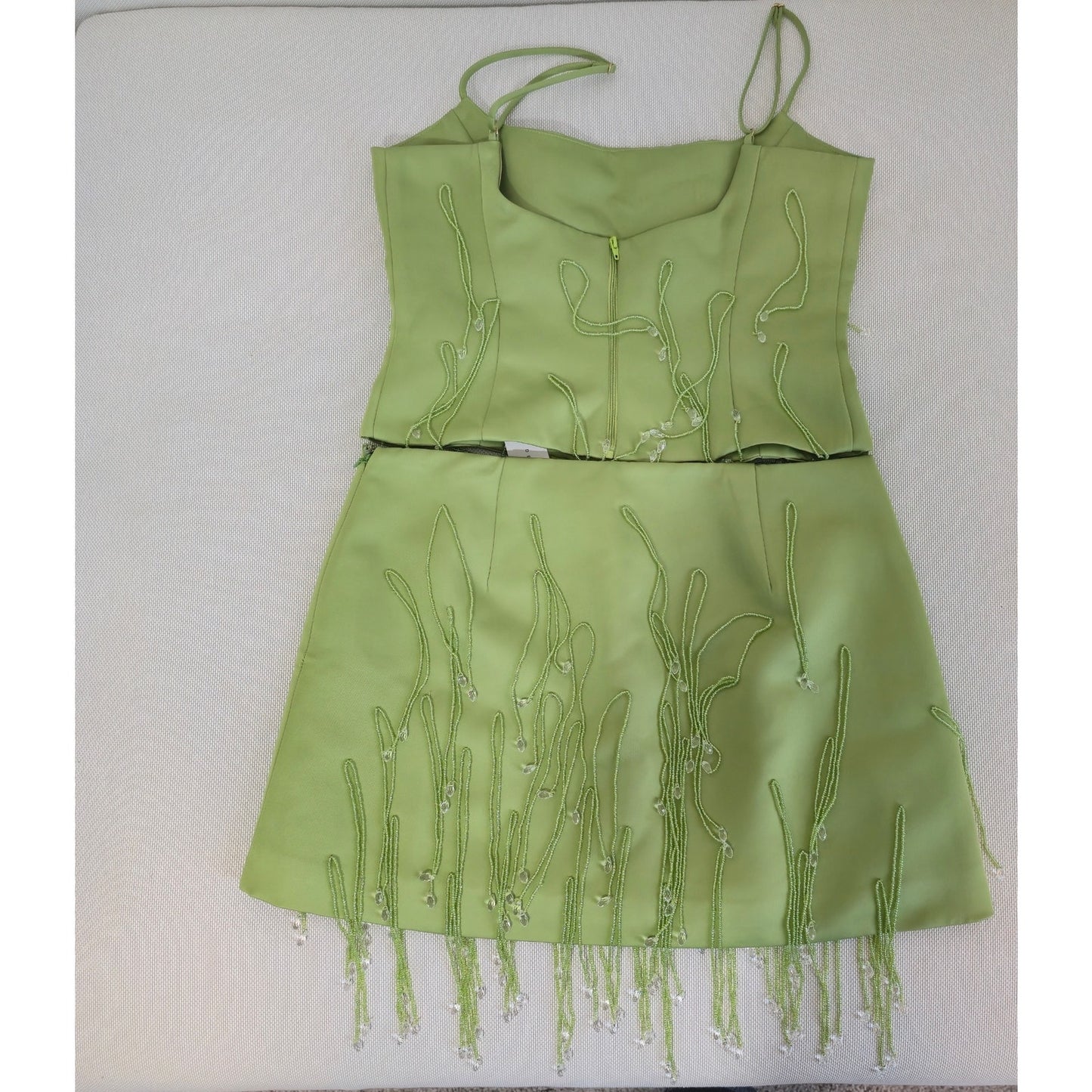 Anthro. DELFI Green Draped Beaded Detail Bijou and Joya Skirt Set Sz Medium