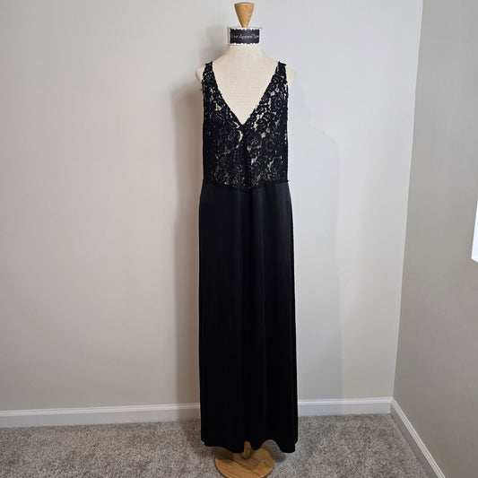 Reformation Black Silk Evening Sleeveless V neck Lace Top Maxi Gown Sz 10 (795)