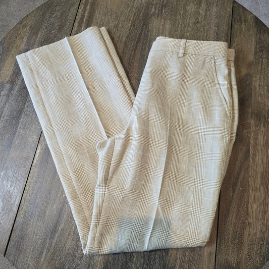 Brooks Brothers Women's Neutral Checkered Linen Blend Straight Pants Sz 10 (794)