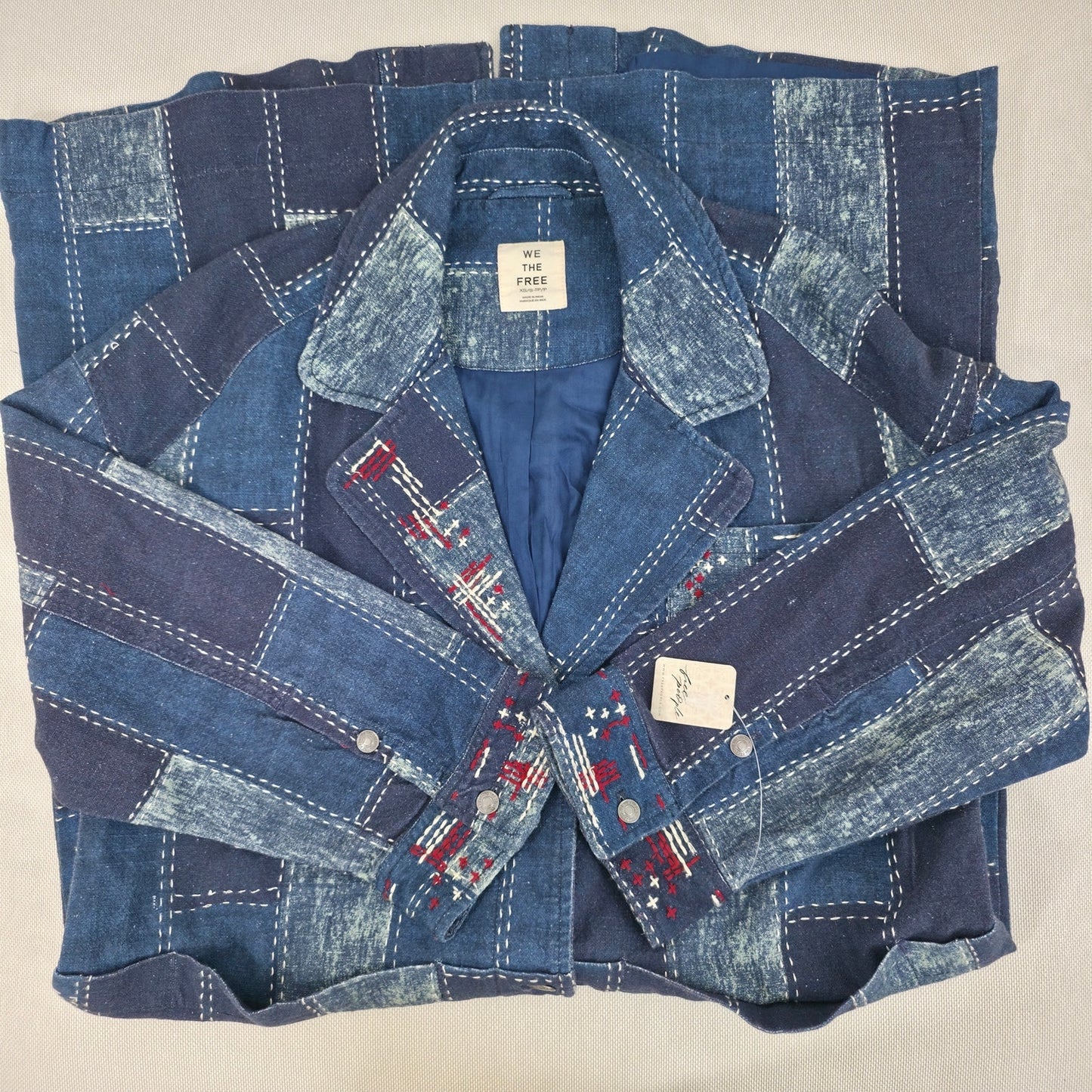 Free People We The Free Open Studio Duster Indigo Patchwork Denim Coat XS/S NWT