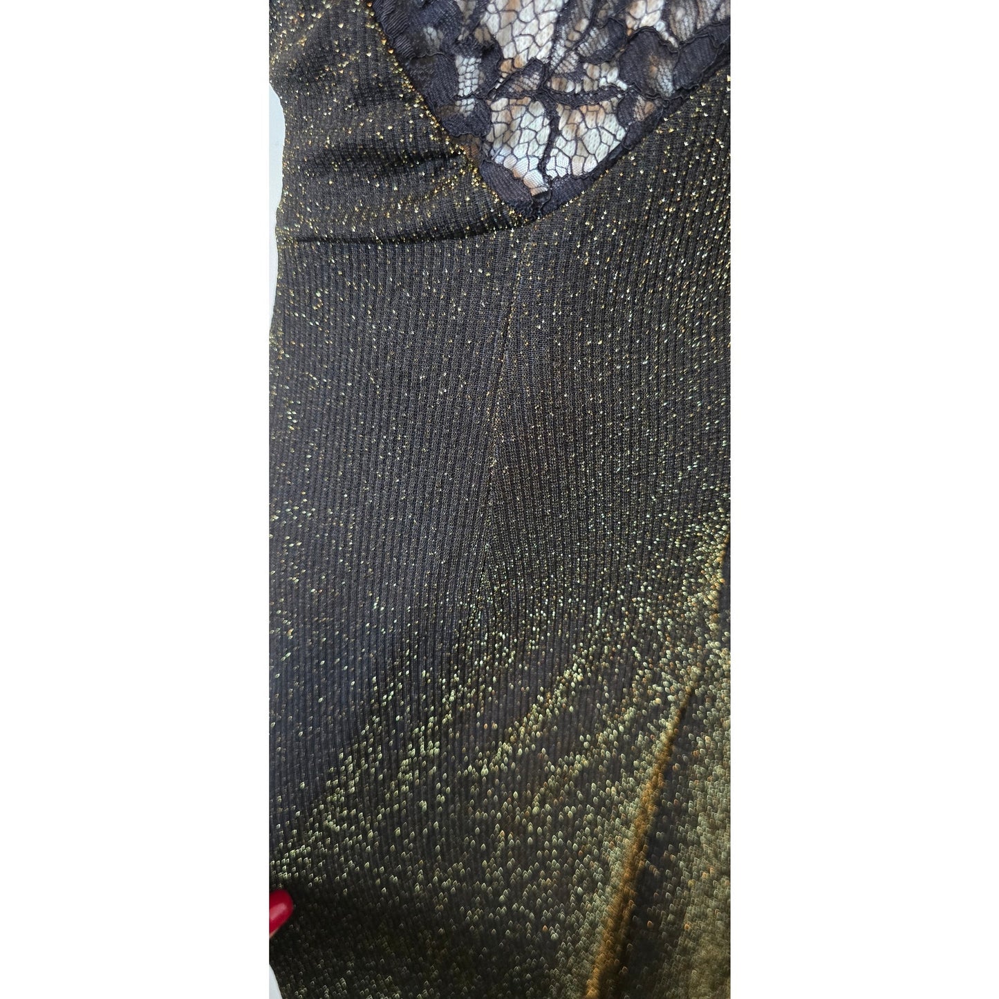 Revolve J.O.A Black Gold Metallic Lace Trim Midi Dress size Small