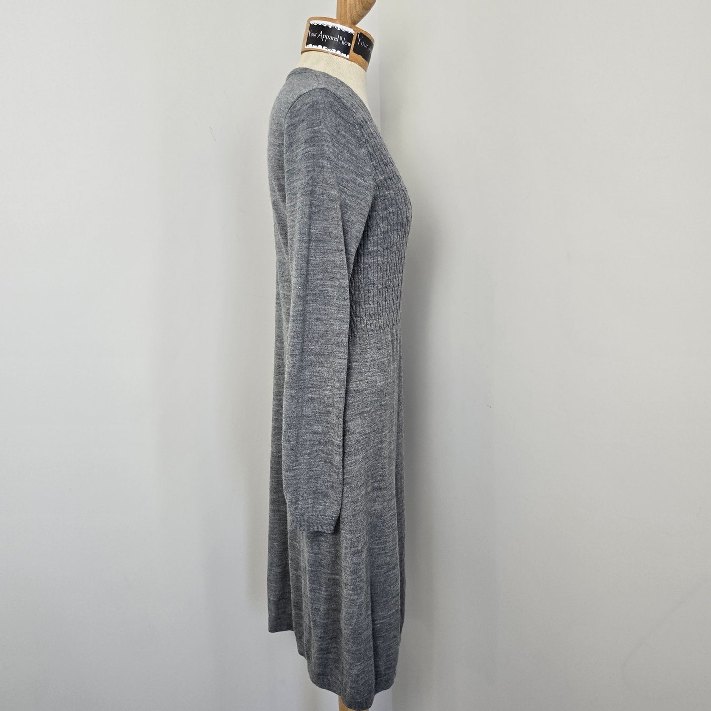 Lands' End Women's Gray V-Neck Long Sleeve Midi Sweater Dress Sz M (643)