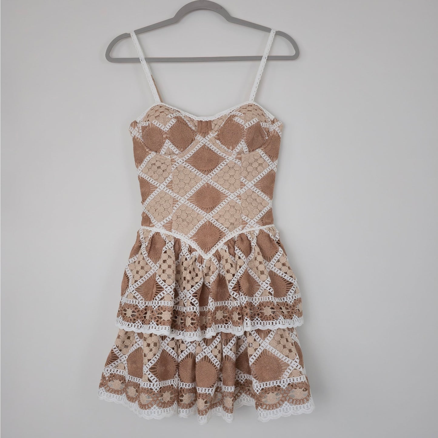 PATBO Beige Bossa Crochet Corset Style Sleeveless Mini Dress Sz 2 NWT