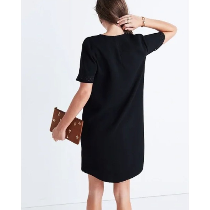 Madewell Tunic Black V Neck Short Sleeve Cut out Knee Length Dress Size 00