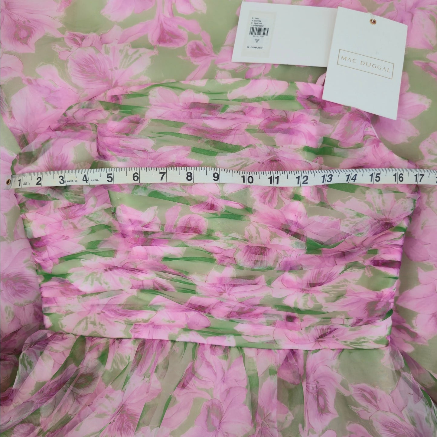 Anthropologie Mac Duggal Multi Pink Strapless Chiffon Maxi Dress Sz 8