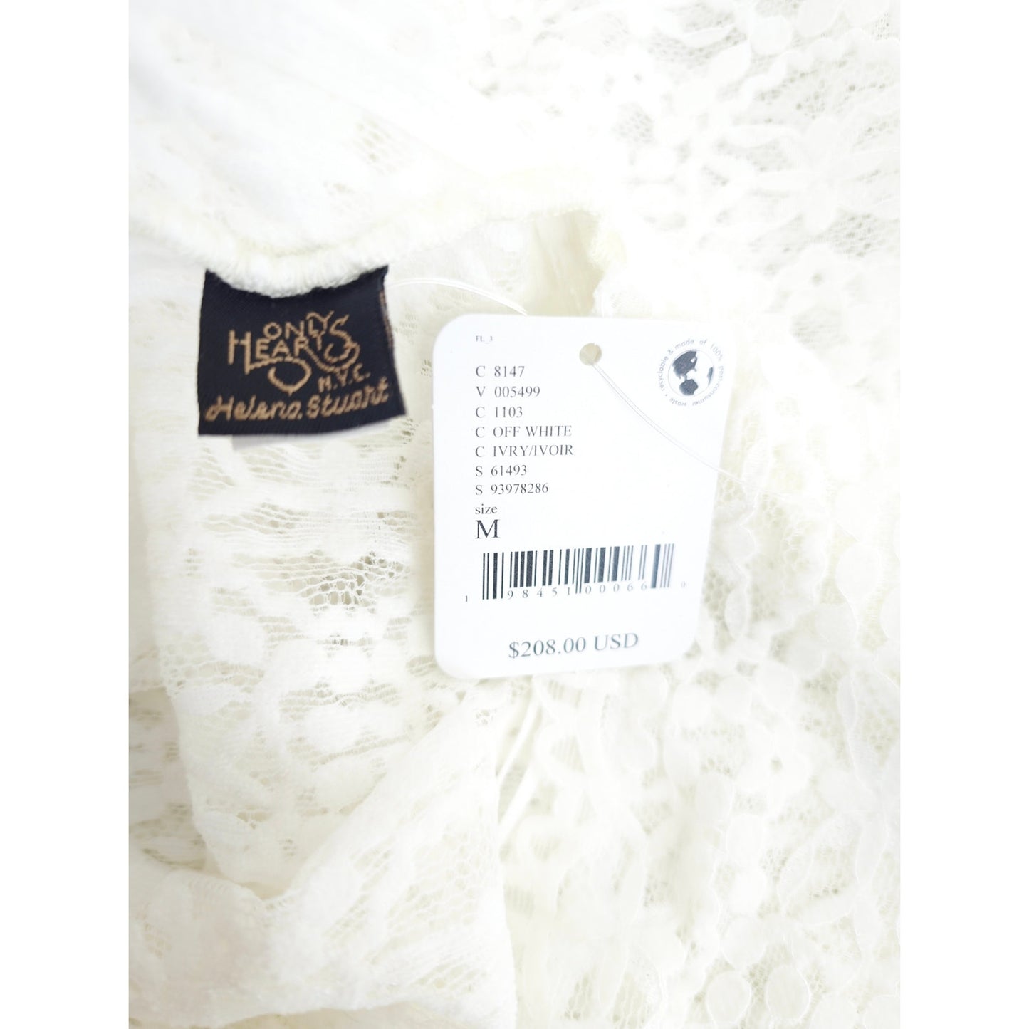 Only Hearts OFF White Sheer Lace Adorn Aline Maddalena Dianna Maxi Gown Sz M