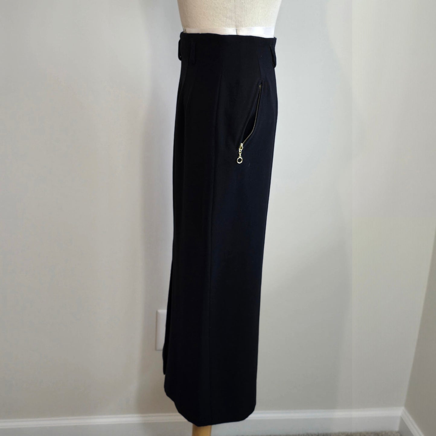 Ralph Lauren Rare Vintage Navy Wool Blend Front Zips Pencil Skirt Sz 4 (778)