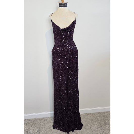 Plum Esperanza Formal Sleeveless A-line Front Slit Sequin Long Dress Sz S