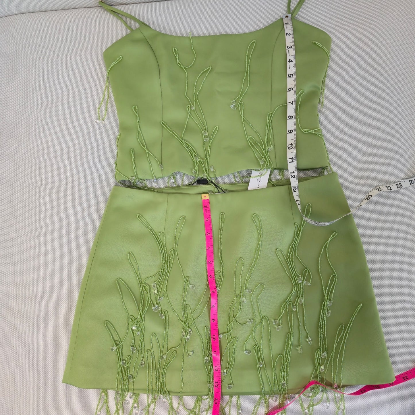 Anthro. DELFI Green Draped Beaded Detail Bijou and Joya Skirt Set Sz Medium