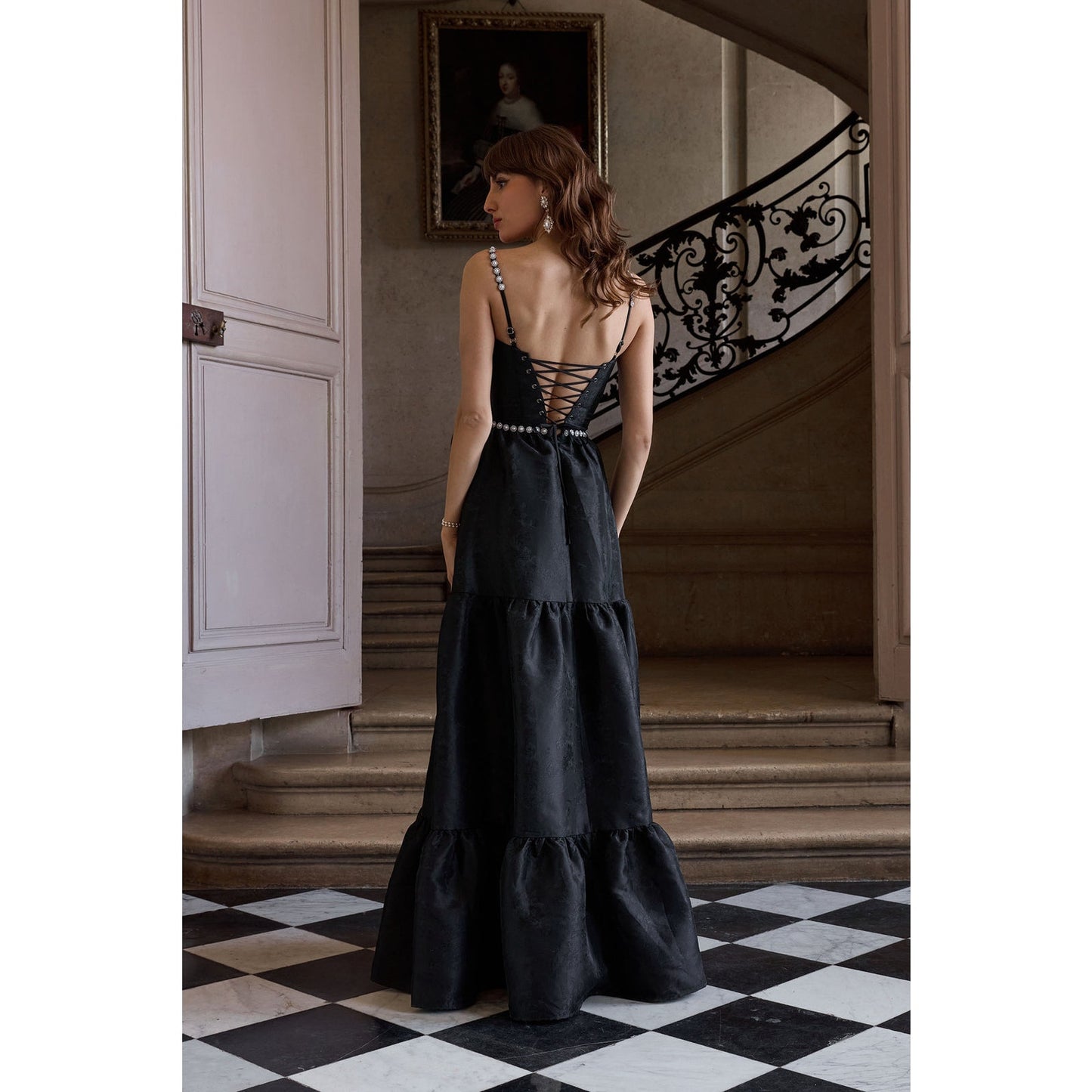 V. Chapman The Lucetta Gown Dress in Black Windsor Brocade Sz 8