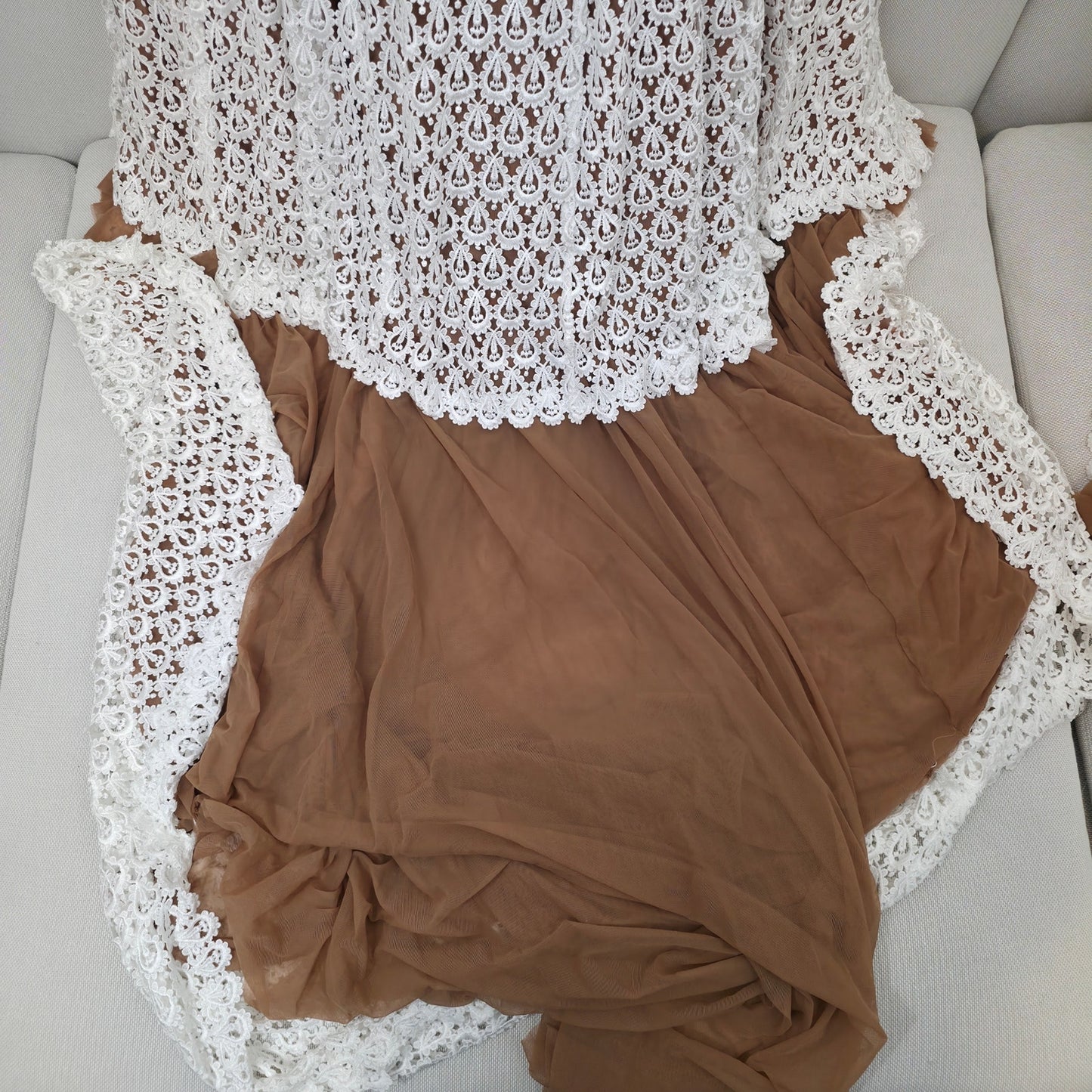 Daughters of Simone Nev Almond Crochet Lace Wedding Dress 4XL Anthro Boho Gown