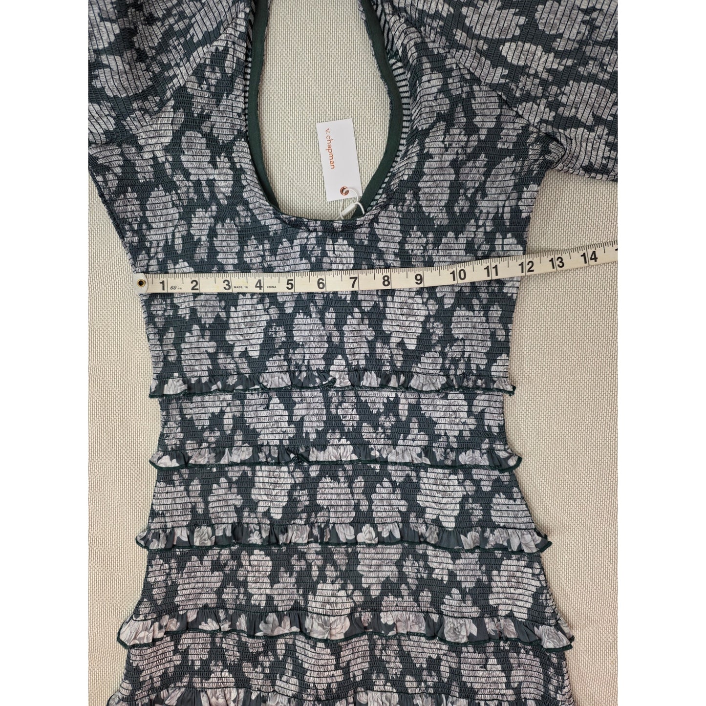 V. Chapman Lanie Maxi Dress Sz 2 Emerald Peony Floral Ruched Ruffle NWT