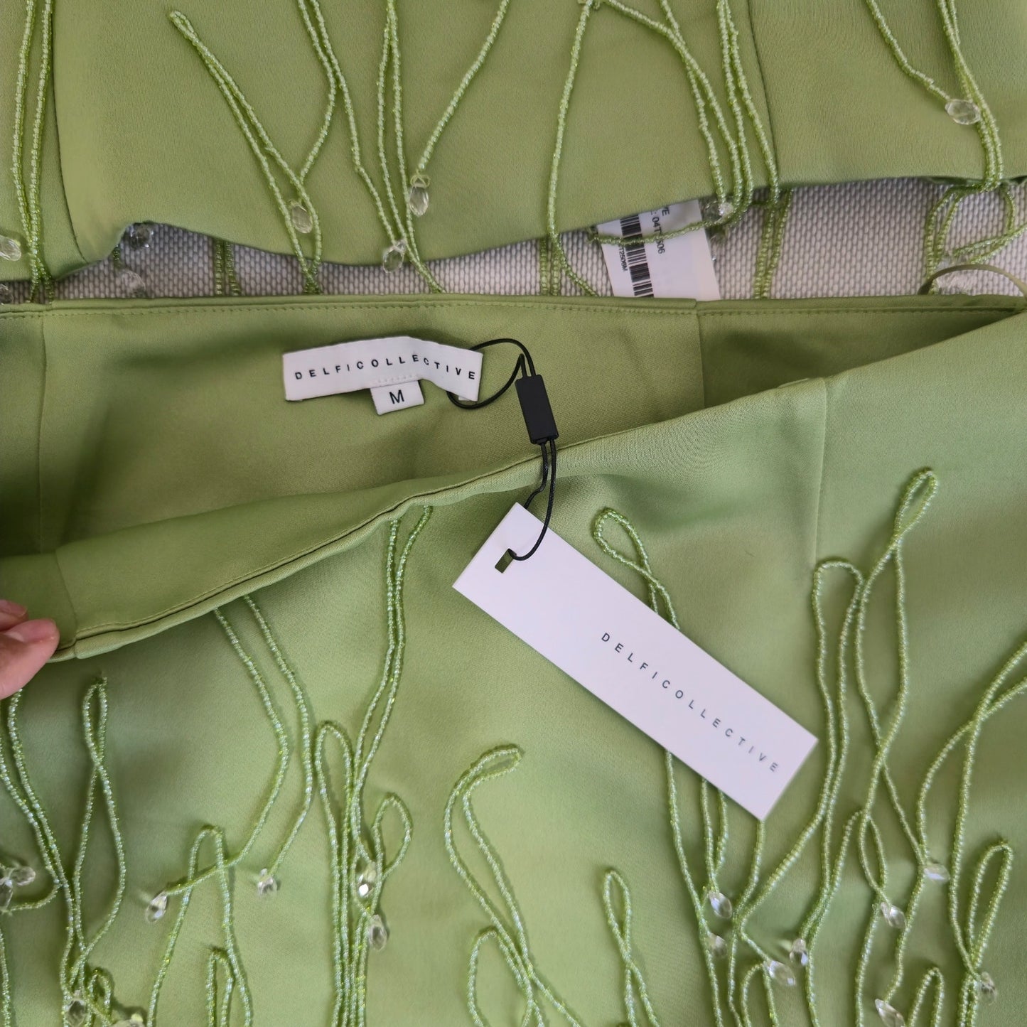 Anthro. DELFI Green Draped Beaded Detail Bijou and Joya Skirt Set Sz Medium