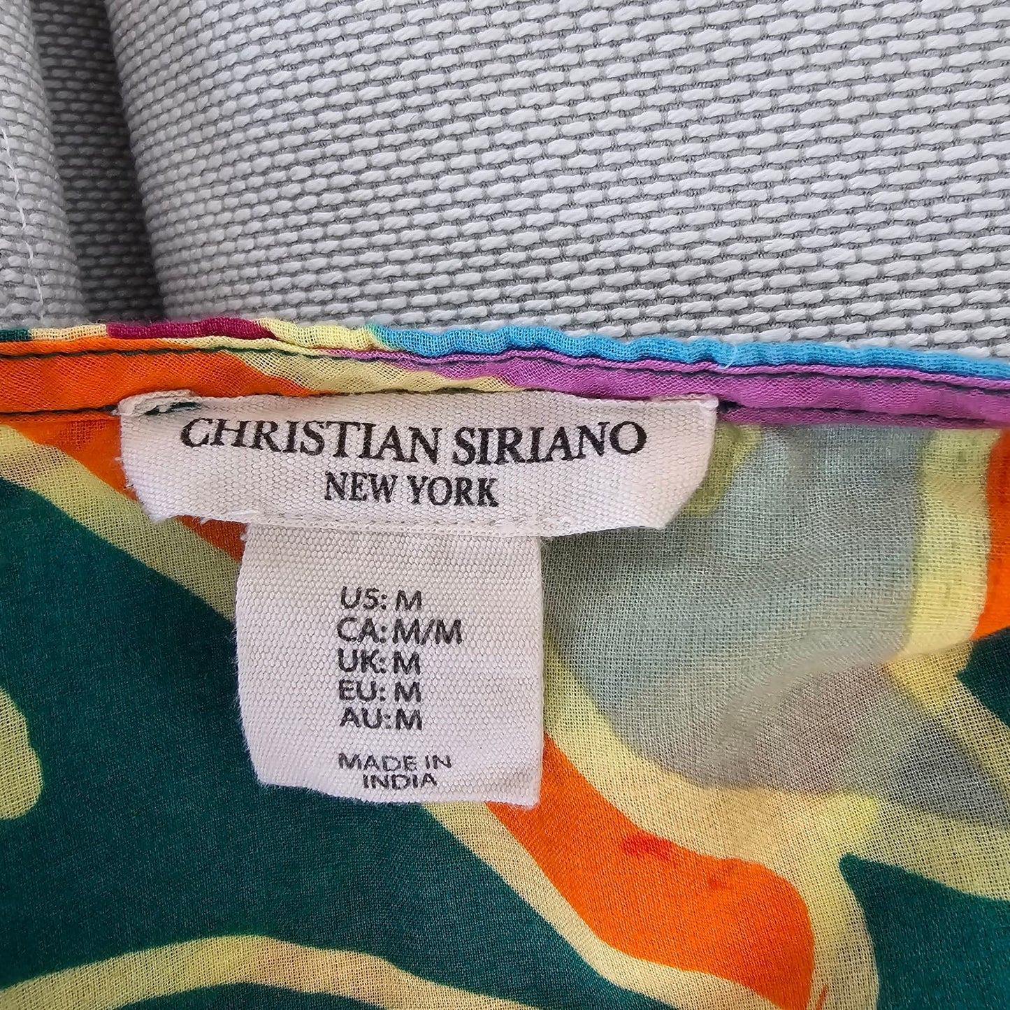 Christian Siriano Multi Color Short Sleeve V-Neck Cotton Top Sz M (670)