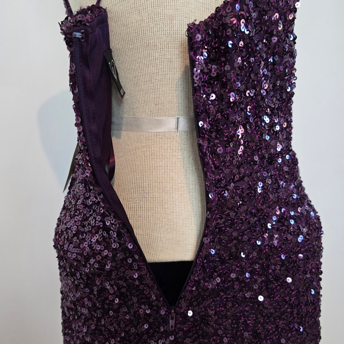 Plum Esperanza Formal Sleeveless A-line Front Slit Sequin Long Dress Sz XS (759)