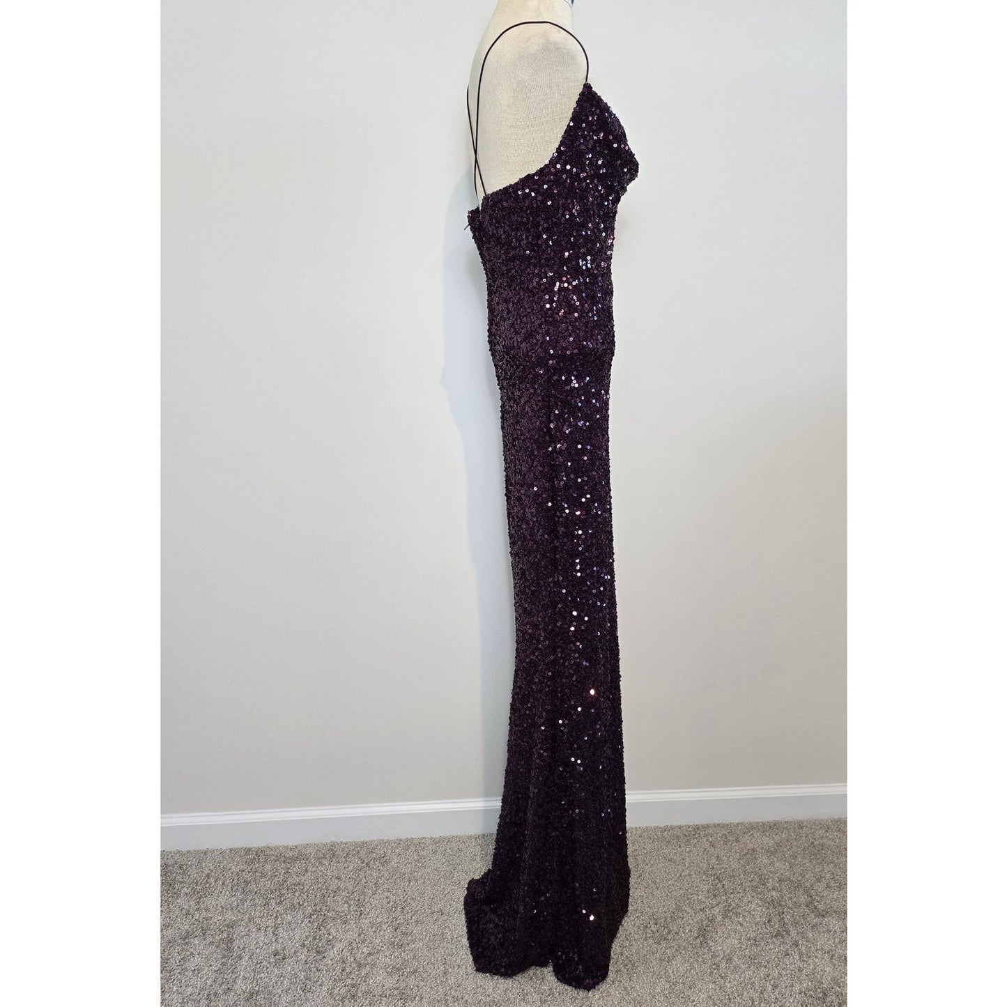 Plum Esperanza Formal Sleeveless A-line Front Slit Sequin Long Dress Sz S (758)