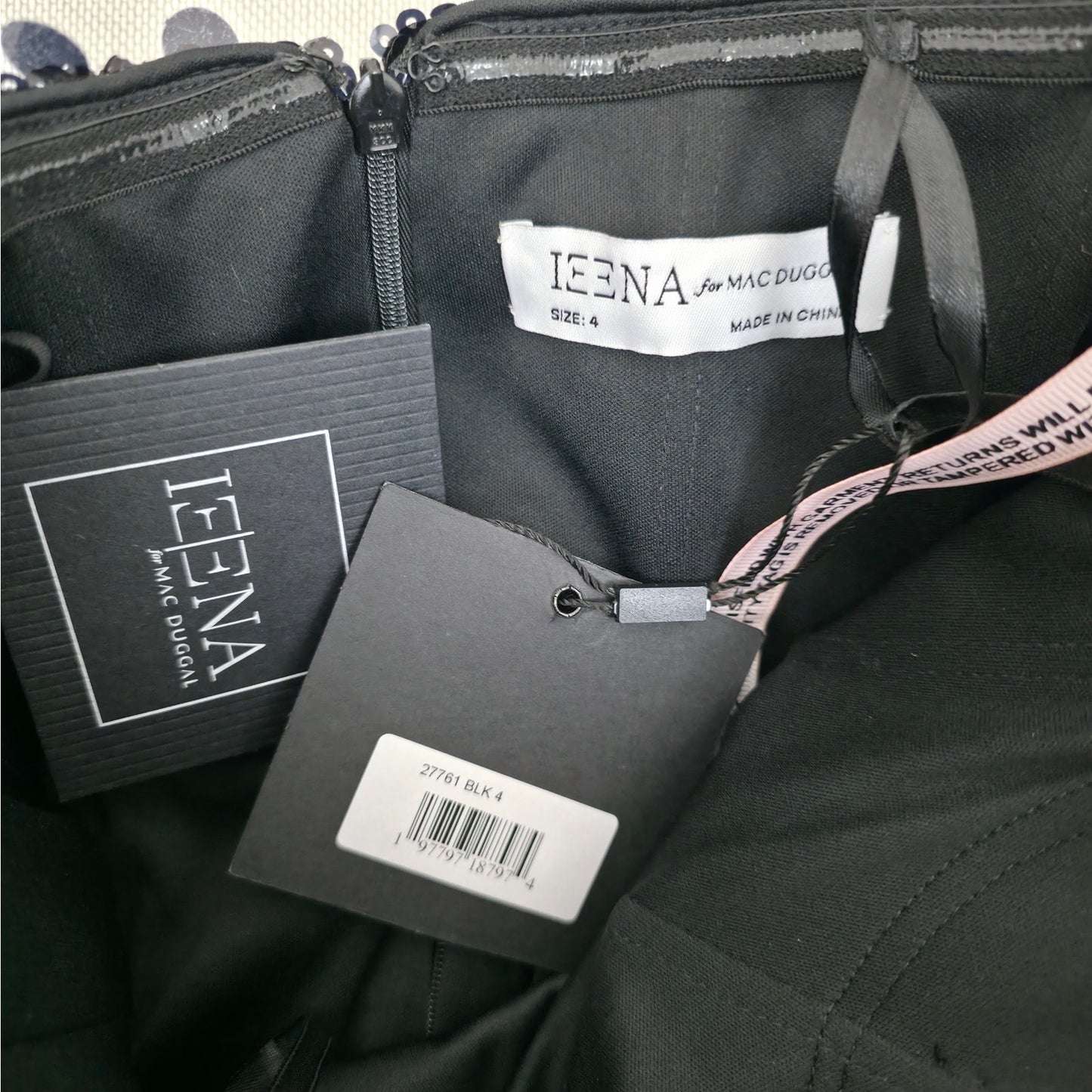 Ieena Mac Duggal Black Strapless Sequin Evening Gown With Bow Sz 4 NWT