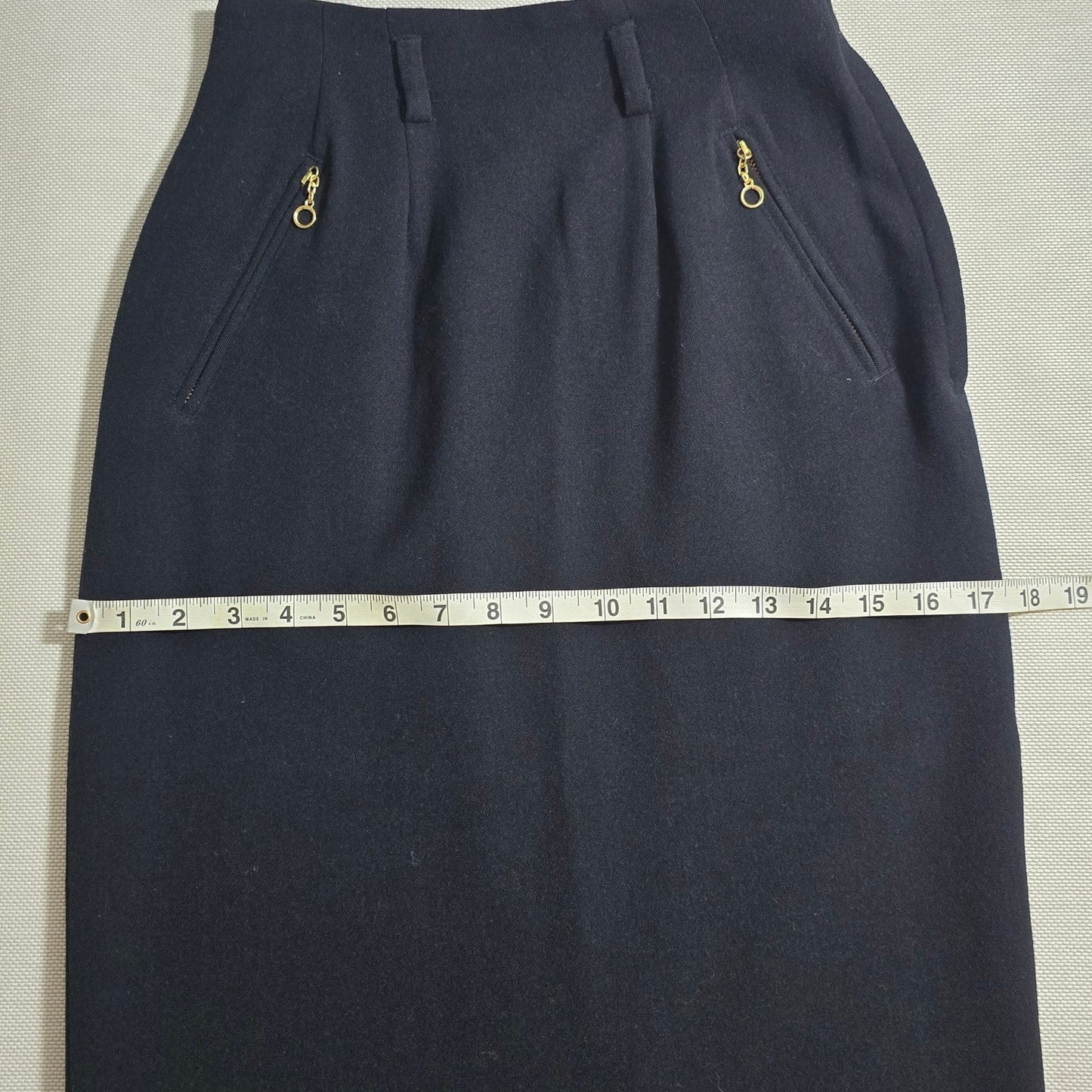 Ralph Lauren Rare Vintage Navy Wool Blend Front Zips Pencil Skirt Sz 4 (778)