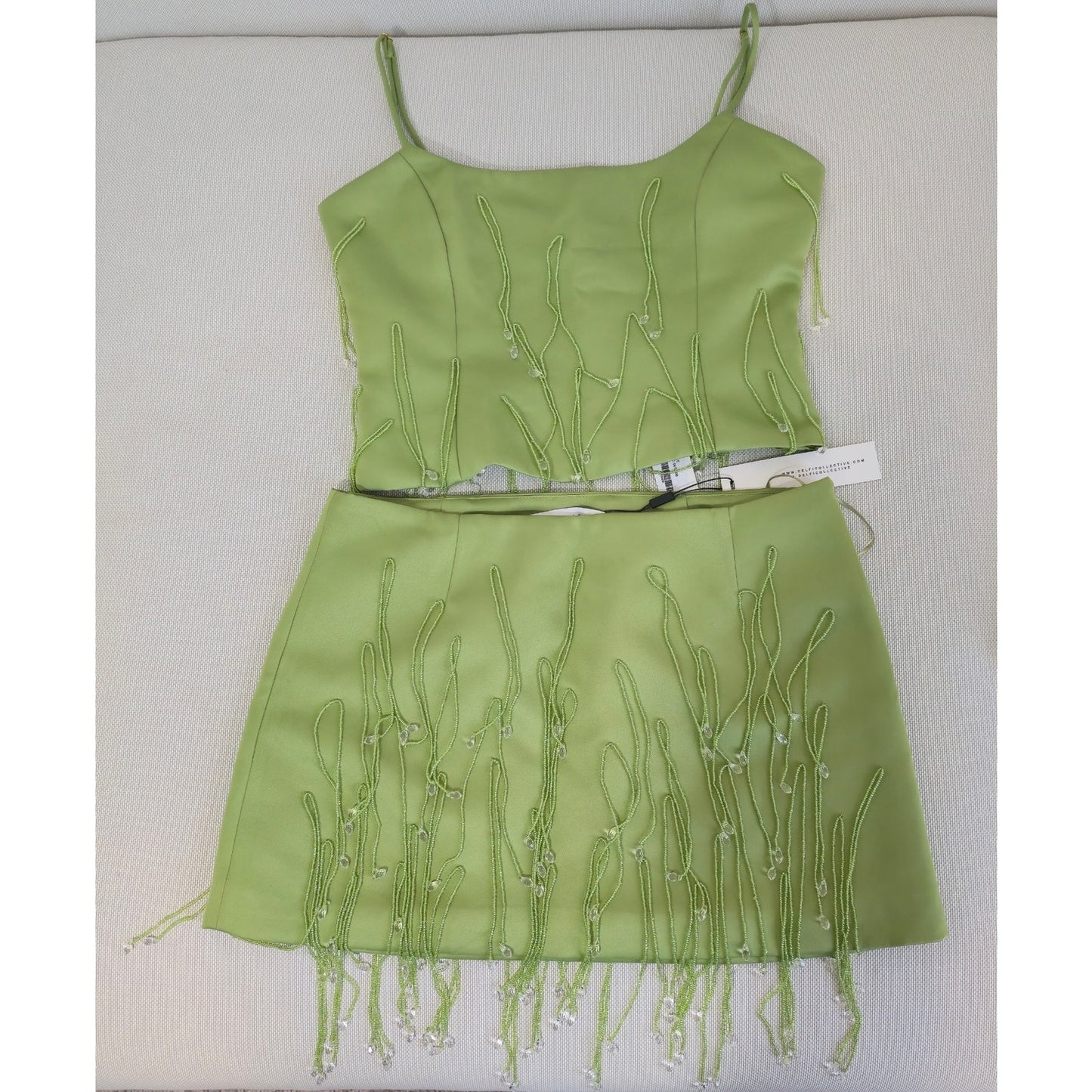 Anthro. DELFI Green Draped Beaded Detail Bijou and Joya Skirt Set Sz Medium
