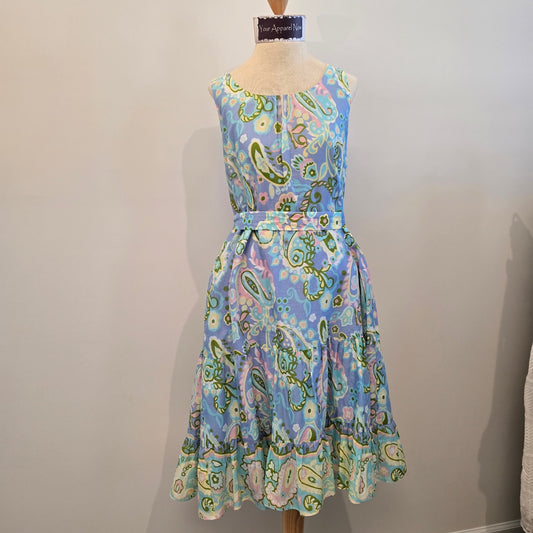 Talbots Voile Paisley Sleeveless Midi Dress Blue Pink Pastel Size 8P