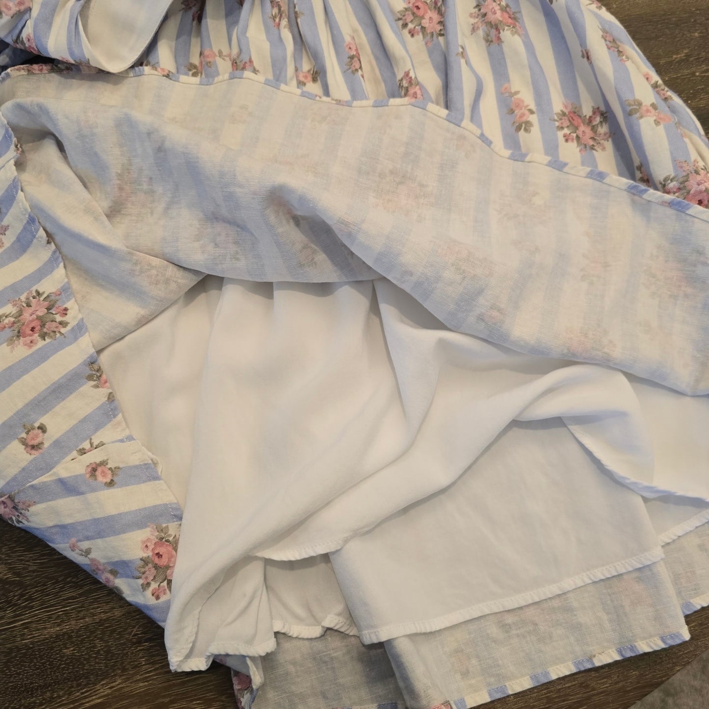 Show Me Your Mumu Addie White Blue Stripes Floral Short Sleeve Mini Dress Sz M